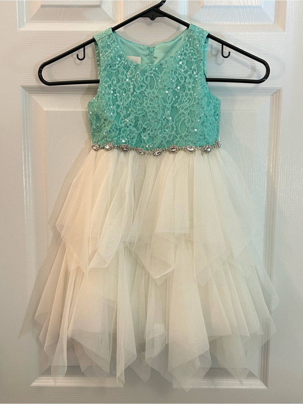 American Princess Girl Dress 3T Mint Green Lace Bodice White Tiered Tulle